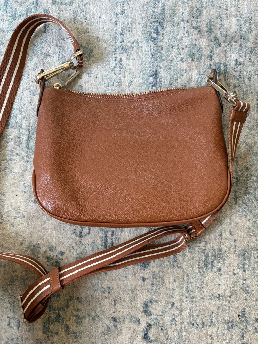 Kate Spade New York Rosie Brown Leather Crossbody Bag with Striped Strap